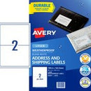 Avery Shipping Labels Weatherproof Laser 959412 / L7072 199.6 x 143.5mm 2 Per Sheet White Pack 20