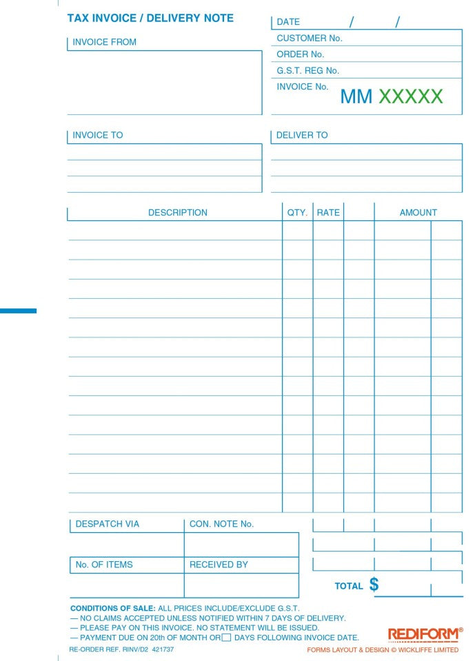 Rediform Invoice Statement Delivery Book Duplicate R/INV/D2 50 Leaf