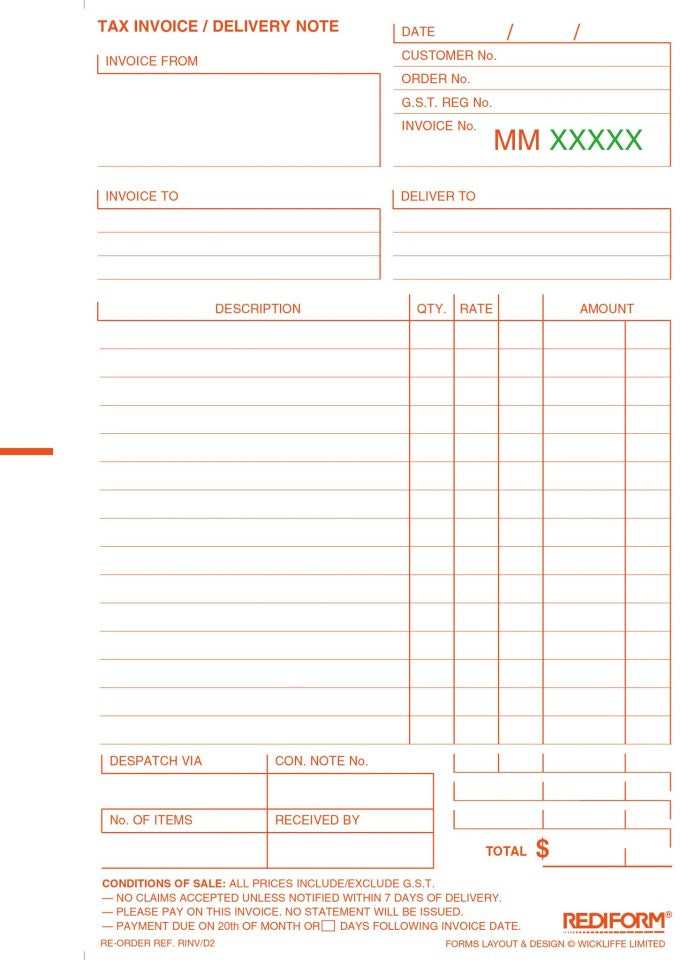 Rediform Invoice Statement Delivery Book Duplicate R/INV/D2 50 Leaf