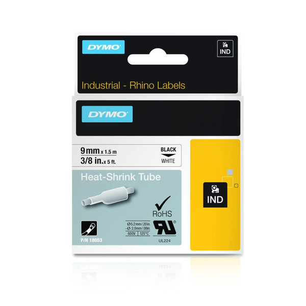 Dymo Rhino Heat Shrink Tube Black On White 9mmx1.5m