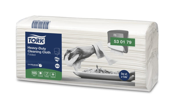 Tork W4 Heavy-duty Cloth Folded 1 Ply 530179 41.5 X 35.5cm White 105 Sheets 4 Packs