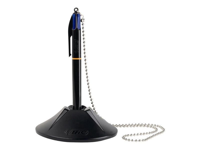 BIC 4 Blue Colour Captive Ballpoint Pen Retractable 1.0mm With Chain And Pen Holder