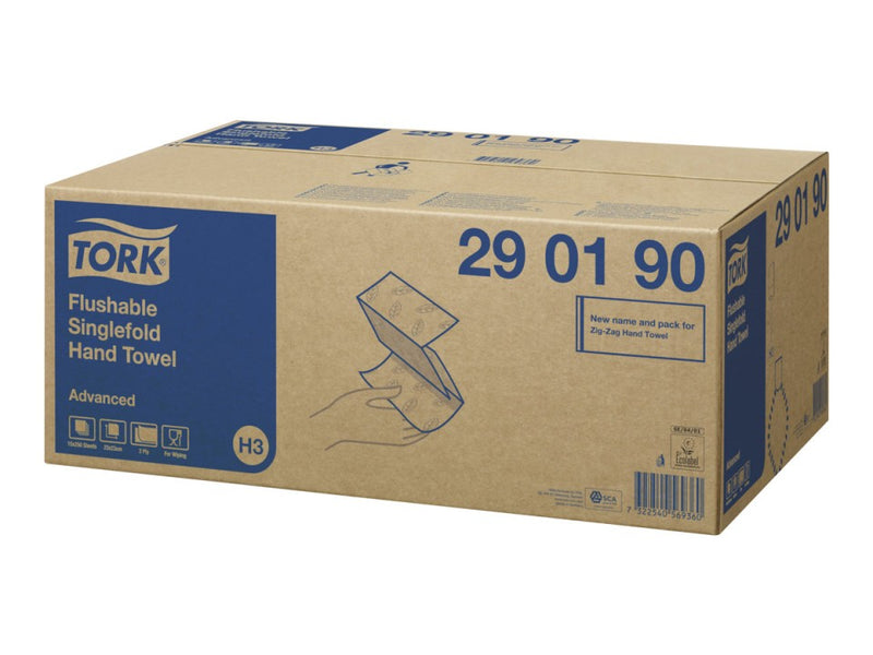 Tork H3 Advanced Flushable Singlefold Hand Towel White 250 Sheets per Pack 290190 Carton of 15