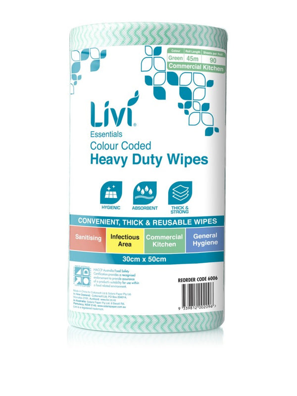 Essentials Colour Coded Heavy Duty Wipes 90 Sheets per roll Green