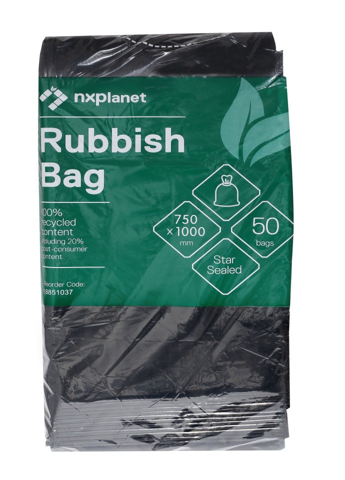 Rubbish Bag LDPE 74L 750x1000mm 36mu Black Pack of 50