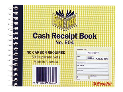 Cash Receipt Book Duplicate No Carbon Required 50 Leaf