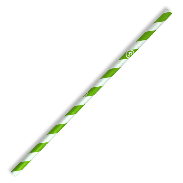 Biopak FSC Mix 3ply Paper Straw 6mm X 197mm Green Stripe Pack 250