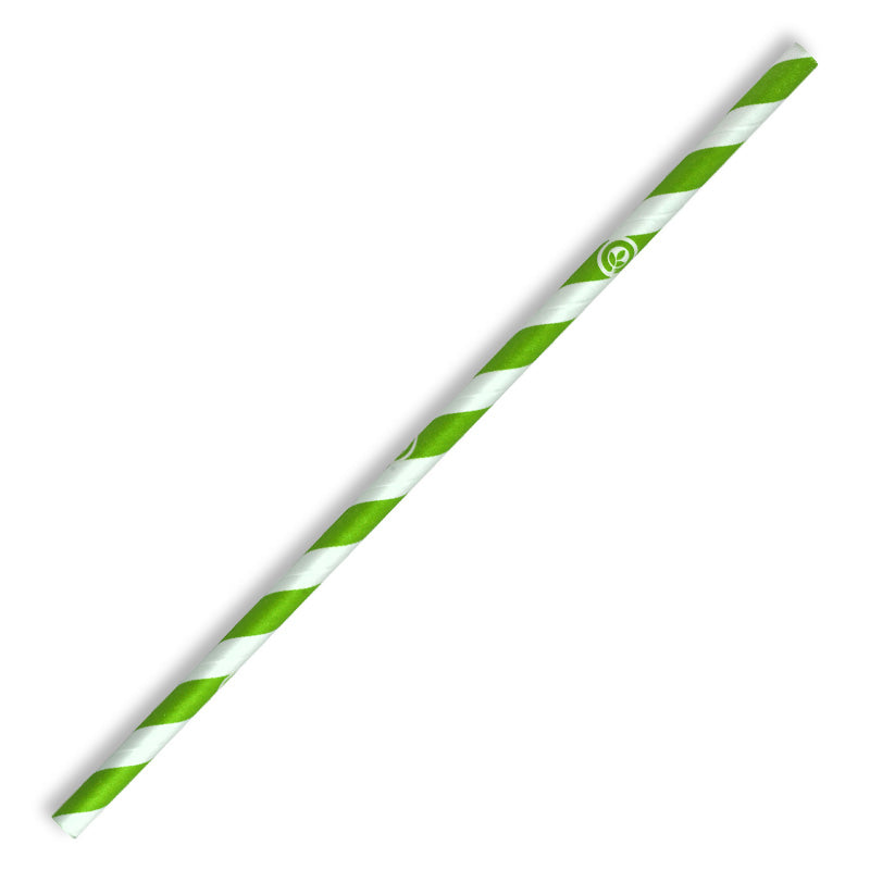 Biopak FSC Mix 3ply Paper Straw 6mm X 197mm Green Stripe Pack 250