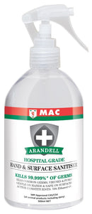 Mac Arandee 70% Alcohol Hand & Surface Sanitiser Spray 500ml Aranhas650p