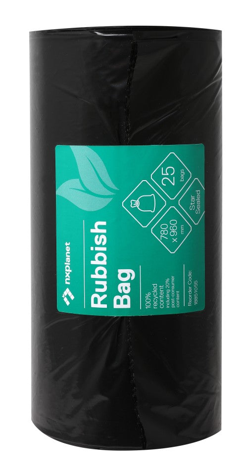 Rubbish Bag LDPE 80L 780x960mm 30mu Black Roll of 25