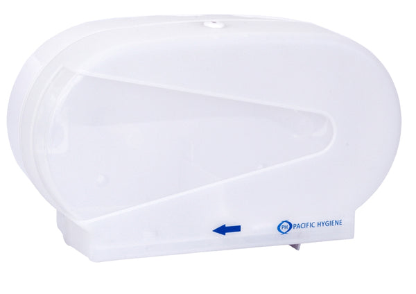 Double mini jumbo toilet roll dispenser White - Direct Business Supplies