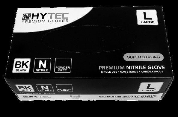 Hytec Black Nitrile Exam Gloves Powder Free - 1 Pack of 100 Gloves